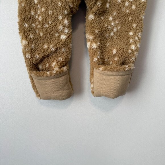 NWT Nordstrom 6M Tan Stock Doe Spots Sherpa Footless Onesie Hood Foldable Cuffs - Picture 5 of 8